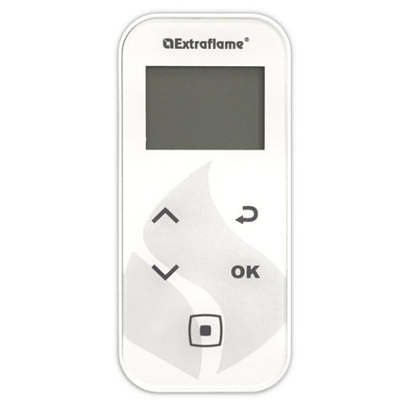 Extraflame Fernbedienung in Weiss mit Display, Pfeiltasten, OK-Taste und Flammensymbol | Klimaworld.com
