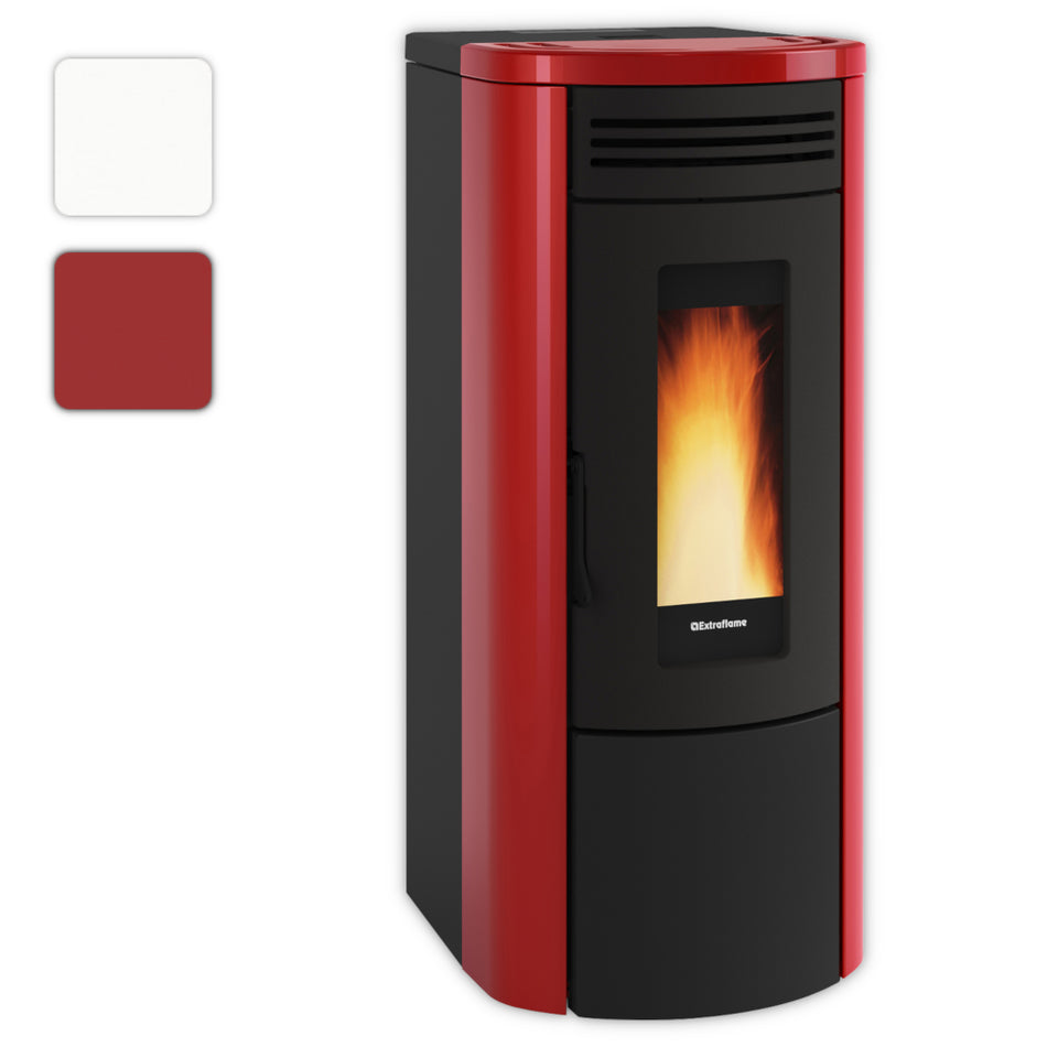 Farbwahlbild: Extraflame COSTANZA IDRO 5.0 Pelletofen in Rot mit schmaler Sichtscheibe, sichtbare Flammen | Klimaworld.com