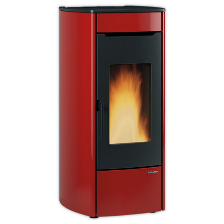 Extraflame MARINA IDRO H13 roter wasserfuehrender Pelletofen, Sichtfenster mit Flammenbild, abgerundete Seiten | Klimaworld.com