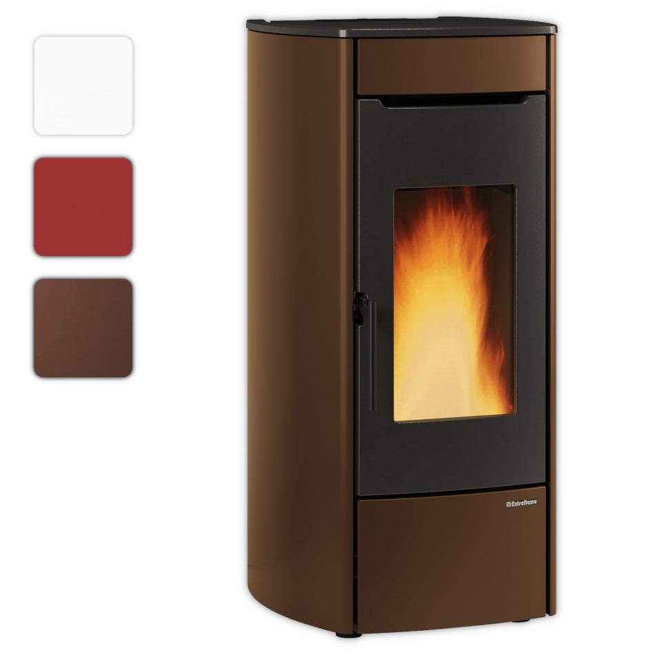 Farbwahlbild: Extraflame MARINA IDRO H13 bronzener wasserfuehrender Pelletofen, Sichtfenster mit Flammenbild | Klimaworld.com