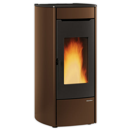 Extraflame MARINA IDRO H13 bronzefarbener wasserfuehrender Pelletofen, Sichtfenster mit Flammenbild, abgerundete Seiten | Klimaworld.com