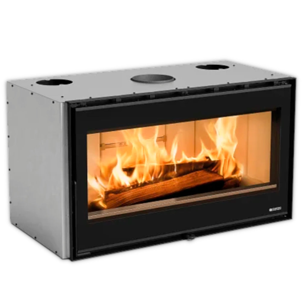 La Nordica Kamineinsatz Inserto 100 Wide.16 mit Glasscheibe, Holzscheite und Flammen im Feuerraum | Klimaworld.com