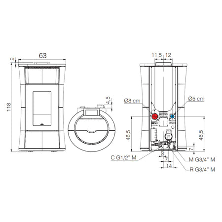 Technische Zeichnung Cherie H 14 Evo mit Massangaben | klimaworld.com