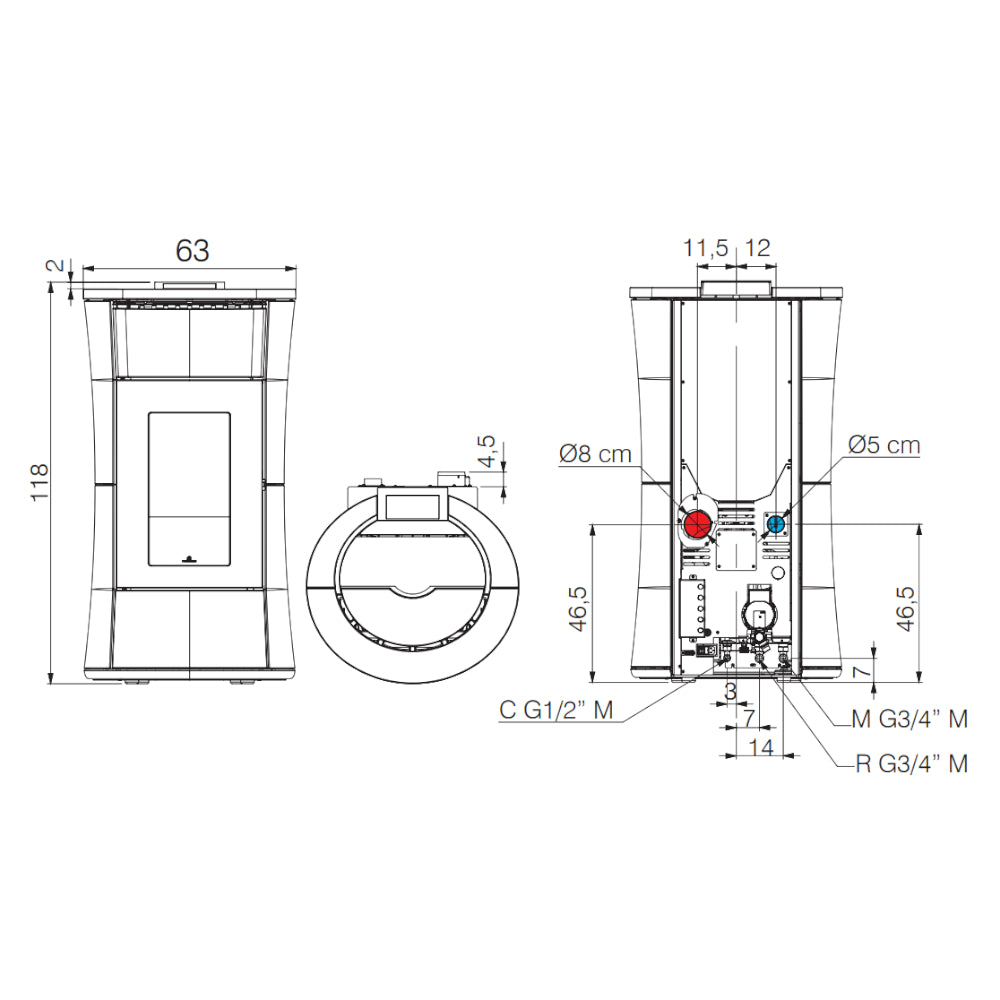 Technische Zeichnung Cherie H 14 Evo mit Massangaben | klimaworld.com