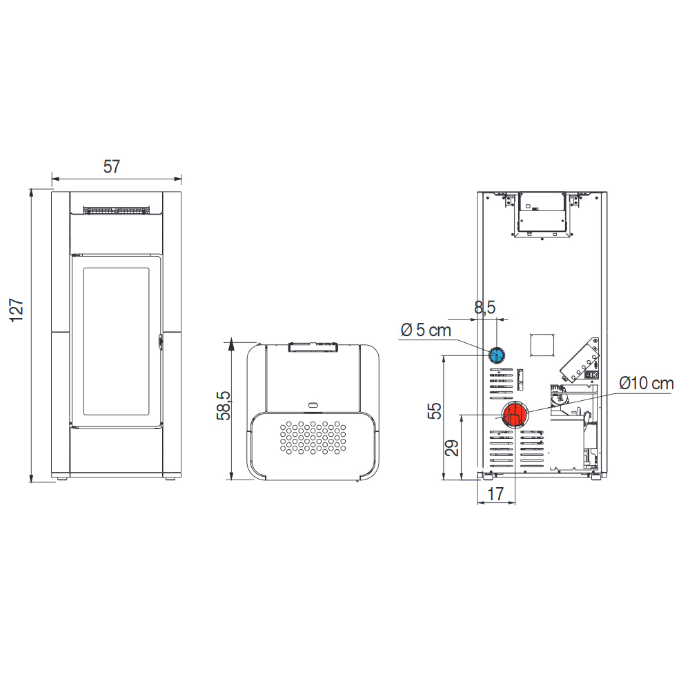 Edilkamin wasserfuehrender Pelletofen TERA H 25 EVO Masszeichnung | Klimaworld.com