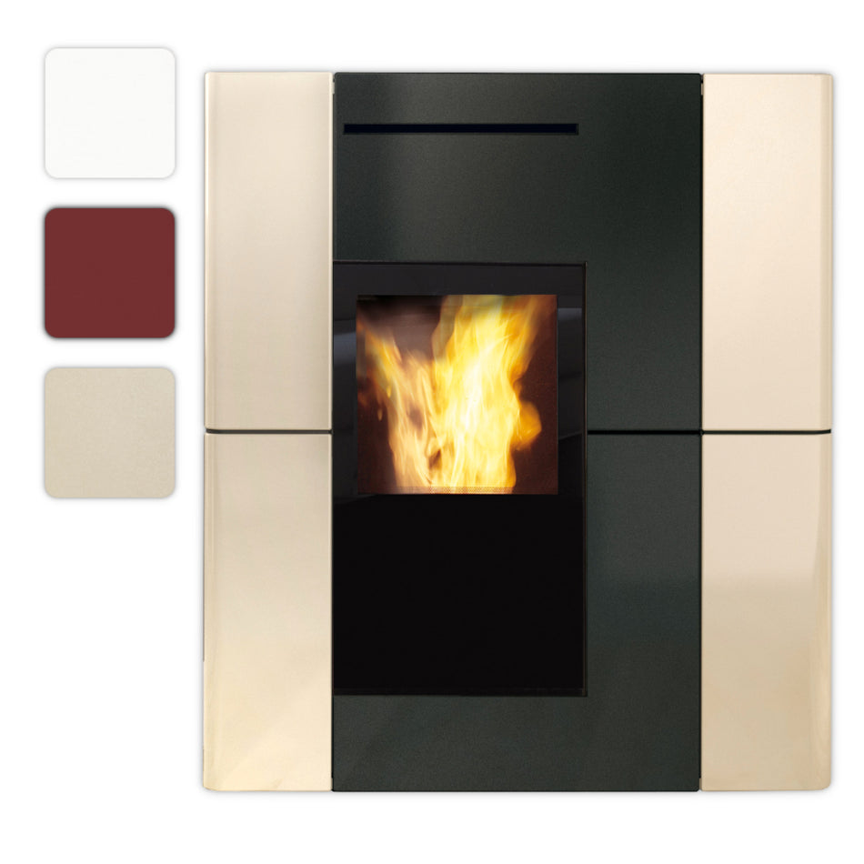 Edilkamin wasserfuehrender Kaminofen BLADE H 23 EVO, Keramik, Abbildung Farbkacheln weiß, bordeaux, beige | Klimaworld.com