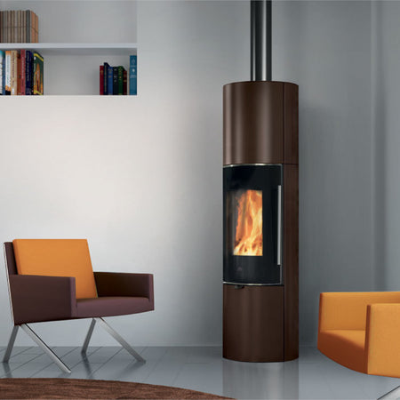 Edilkamin Kaminofen Tally GL S INT mit bronze Verkleidung und Flammenbild in modernem Ambiente | klimaworld.com