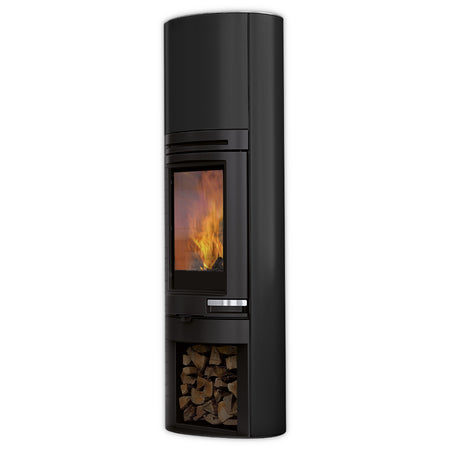 Edilkamin schwarzer Kaminofen Tally S Int mit Holzlagerfach und Flammenbild | klimaworld.com