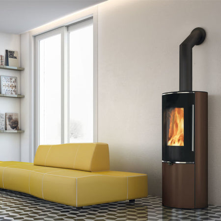 Edilkamin Kaminofen Tally GL INT mit bronze Verkleidung und Flammenbild in modernem Ambiente | klimaworld.com