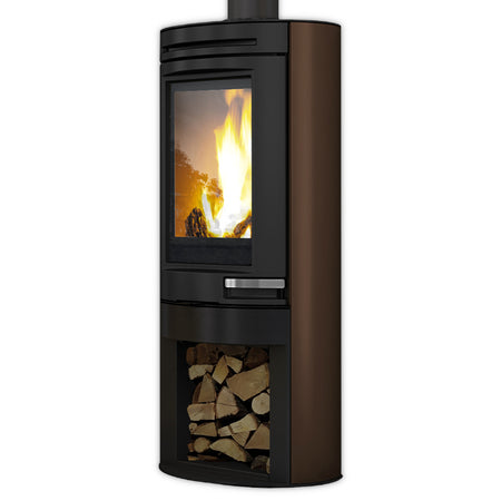 Edilkamin schwarz-bronze Kaminofen Tally Int mit Holzlagerfach und Flammenbild | klimaworld.com