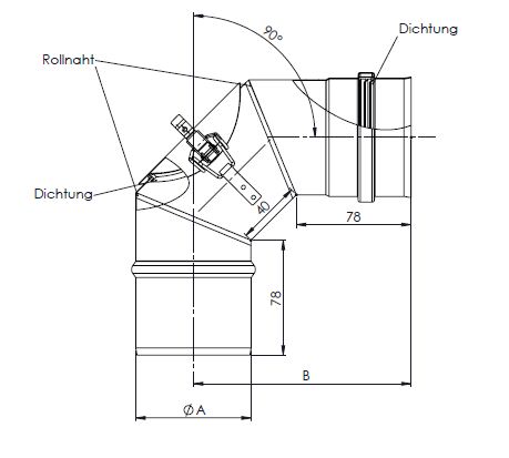 Pelletrohre Pellet Winkel 90° Verbindungsleitung DN 100mm mit Revision 