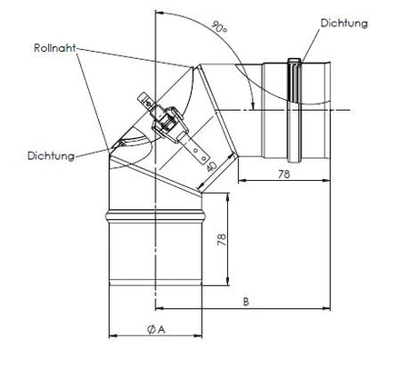Pelletrohre Pellet Winkel 90° Verbindungsleitung DN 100mm mit Revision 