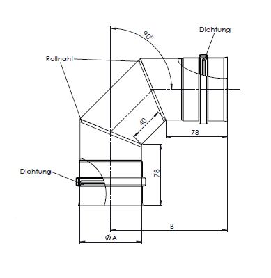 Pelletrohre Pellet Winkel 90° Verbindungsleitung DN 80mm mit Doppelmuffe