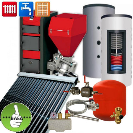 Kombikessel-Set HKP 30 mit Solarthermie, Anschlusszubehör und 1x 1000L Pufferspeicher und 1x 1000L Hygienespeicher mit 2WT