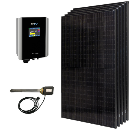 MYPV Basic Solar Set bestehend aus SOL THOR, einem 3kW Heizstab und 5 schwarzen Solarmodulen | klimaworld.com