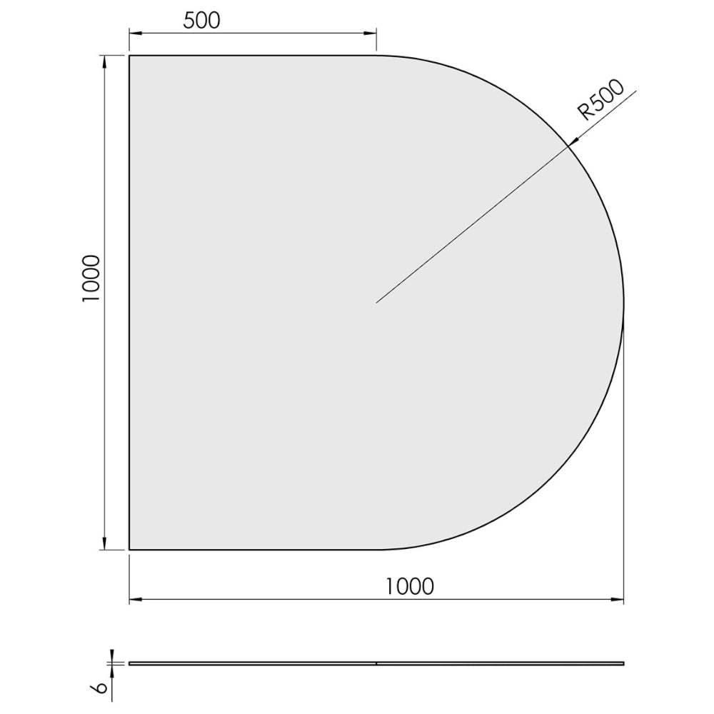 TermaTech | Bodenplatte Halbrund | 1000×1000×6 mm | Glas