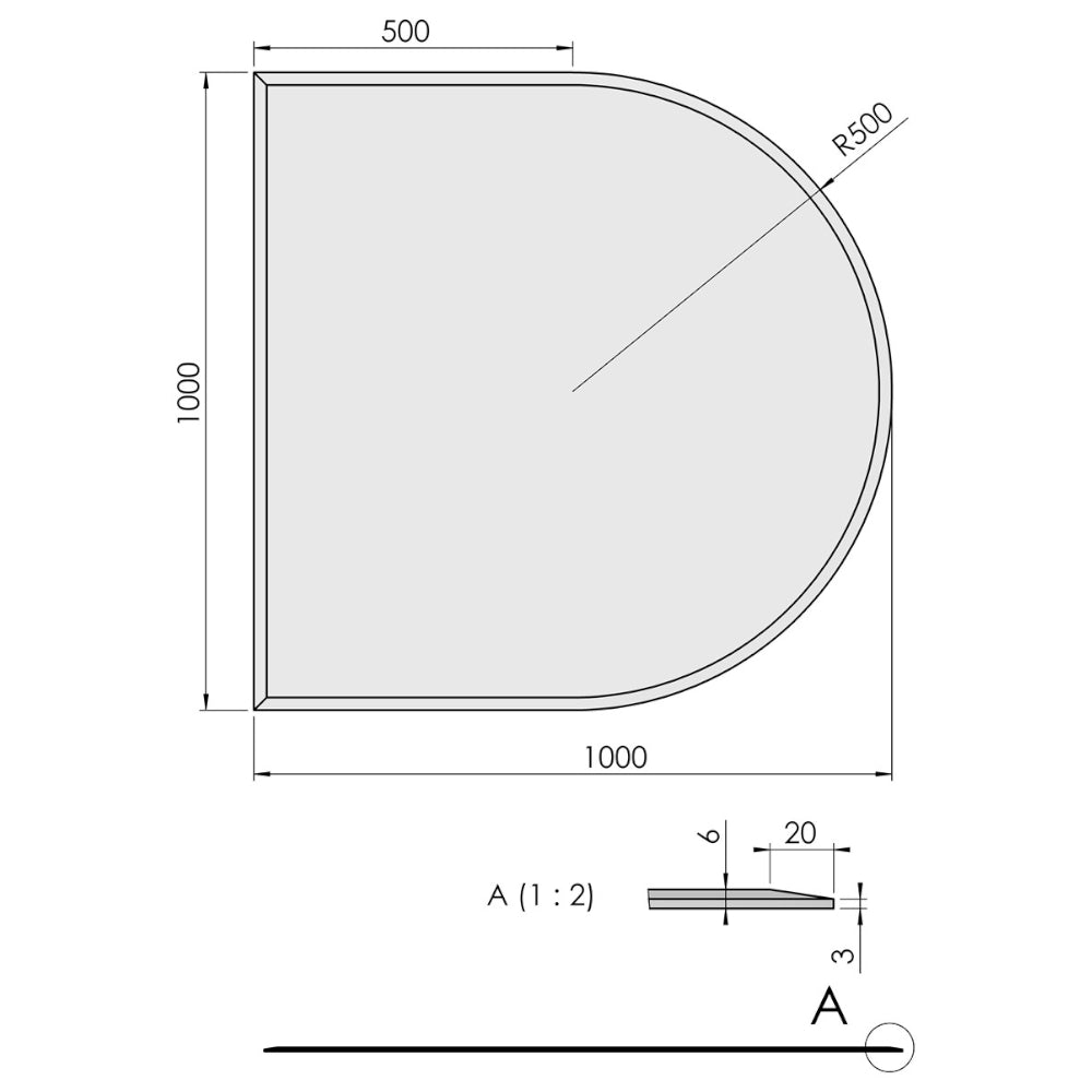 TermaTech | Glas-Bodenplatte | Halbkreis Facet | Größe wählbar