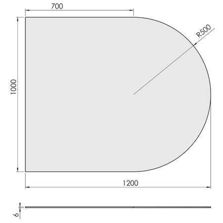 TermaTech | Bodenplatte Halbrund | 1000×1200×6 mm | Glas