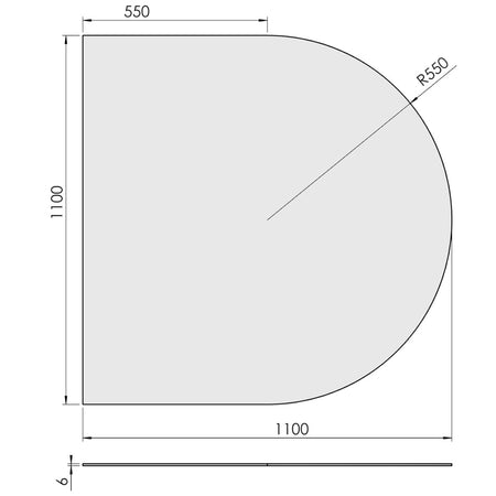 TermaTech | Bodenplatte Halbrund | 1100×1100×6 mm | Glas