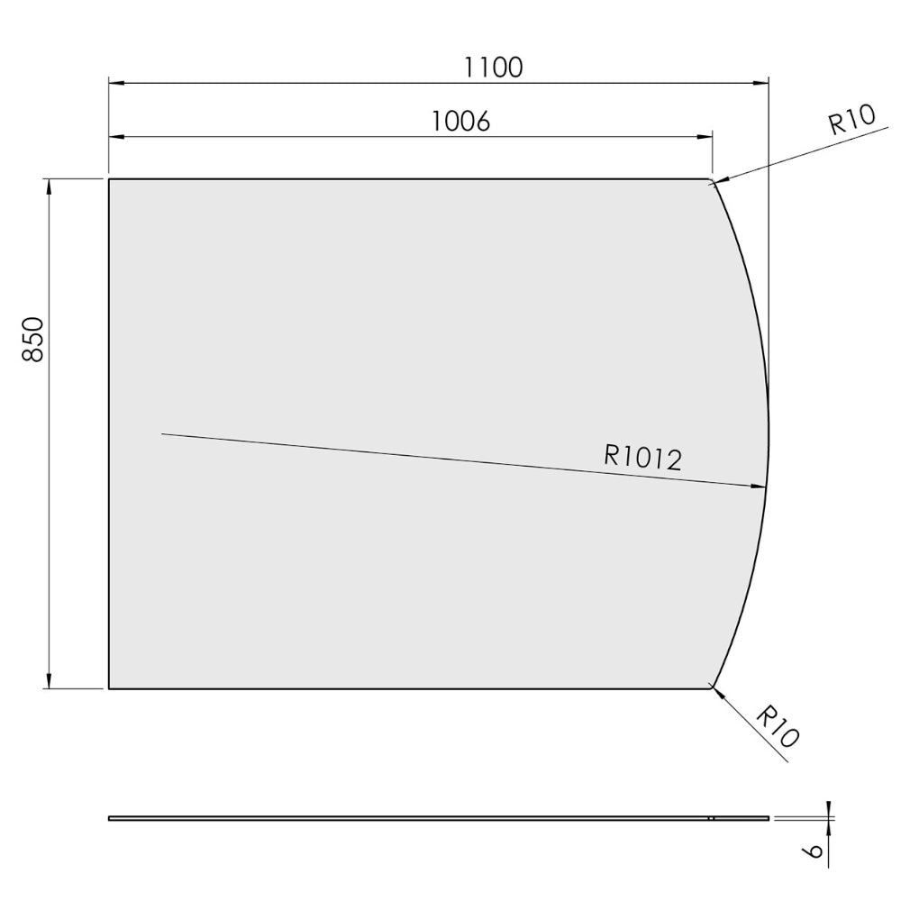 TermaTech | Bodenplatte Segmentbogen | 850×1100×6 mm | Glas