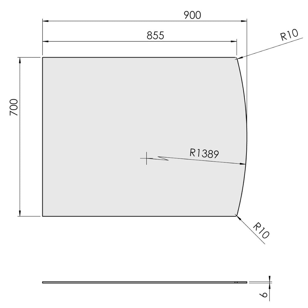 TermaTech | Bodenplatte Segmentbogen | 700×900×6 mm | Glas