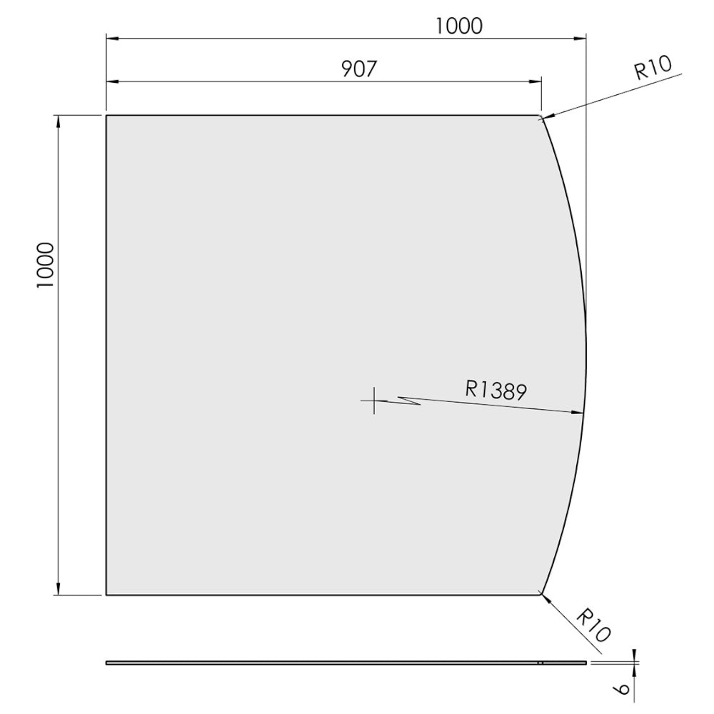TermaTech | Bodenplatte Segmentbogen | 1000×1000×6 mm | Glas