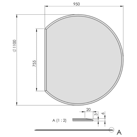 TermaTech | Bodenplatte Kreisabschnitt Facet | 1100×950×6 mm | Glas