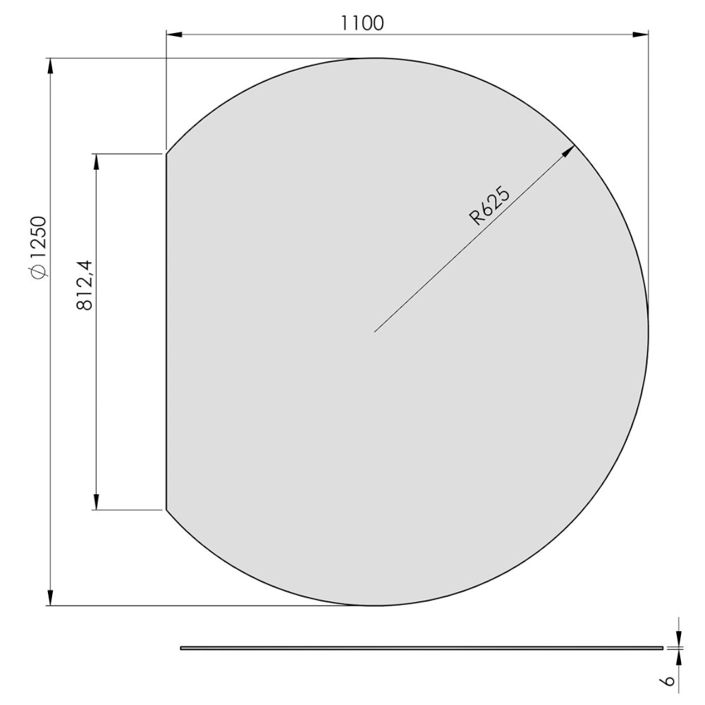TermaTech | Bodenplatte Kreisabschnitt | 1250×1100×6 mm | Glas
