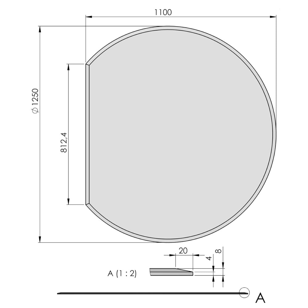 TermaTech | Bodenplatte Kreisabschnitt Facet | 1250×1100×8 mm | Glas