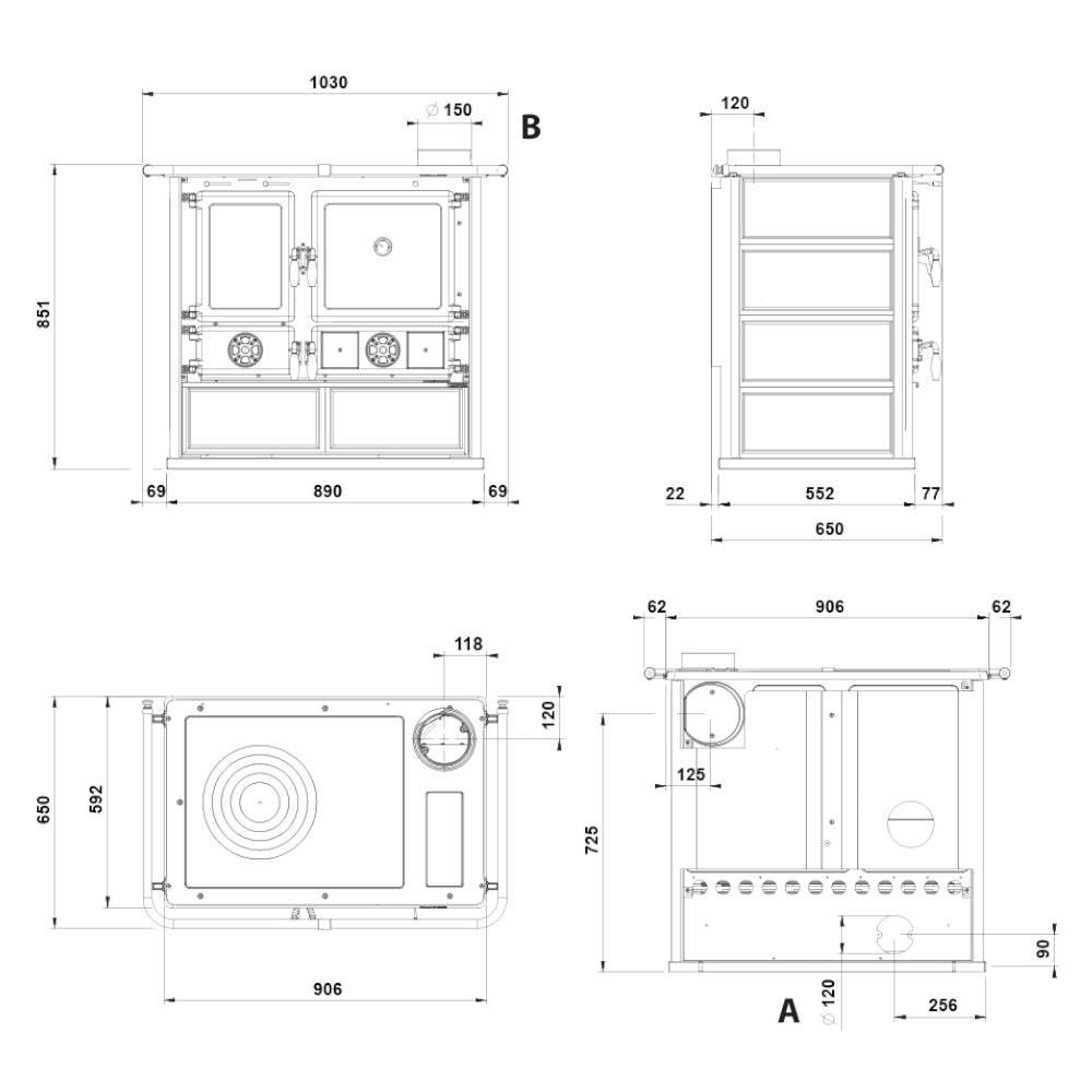 La Nordica Holzherd Küchenofen Rosa.16 Naturstein Masszeichnung | Klimaworld.com