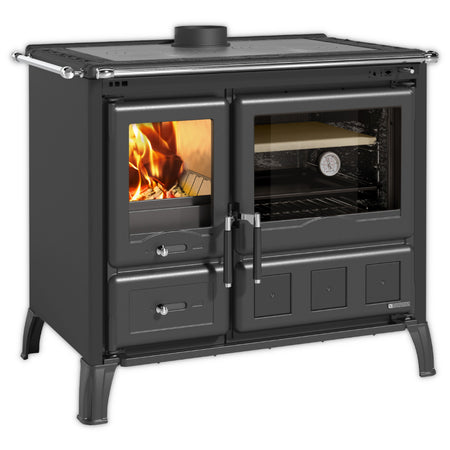 La Nordica Gardenia XXL Steel Kuechenofen auf Fuessen, mit Sichtfenster und Backofen mit Pizzastein | Klimaworld.com