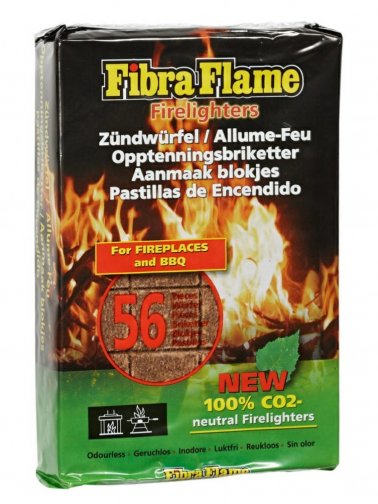 Packung Fibra Flame Anzuendwuerfel für Kamin & Grill, 56 Stück, CO₂-neutral, geruchsneutral, für schnelles Entzünden | klimaworld.com