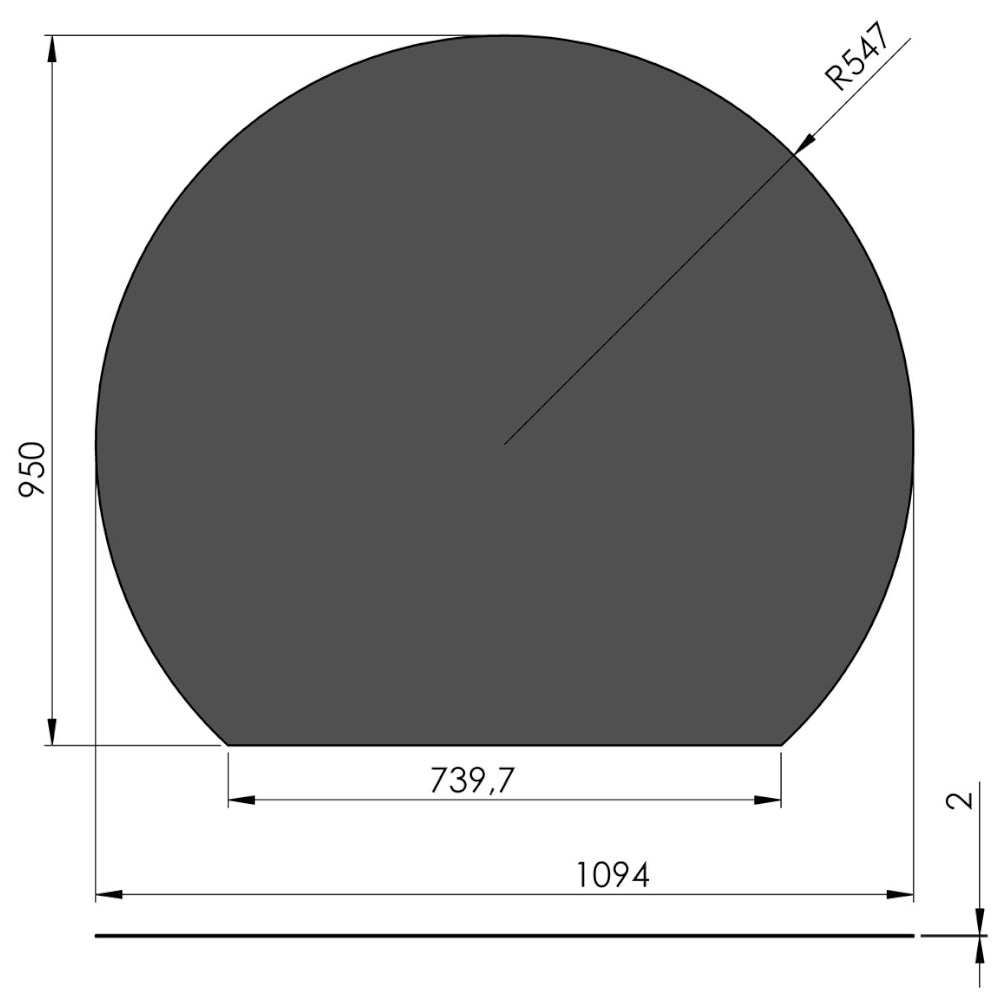 TermaTech | Stahl-Bodenplatte Kreisabschnitt | 1094×950×2 mm | Schwarz