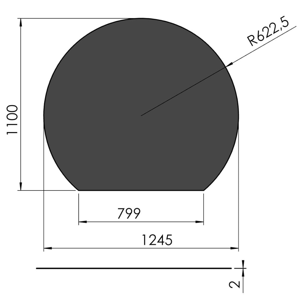 TermaTech | Stahl-Bodenplatte Kreisabschnitt | 1245×1100×2 mm | Schwarz