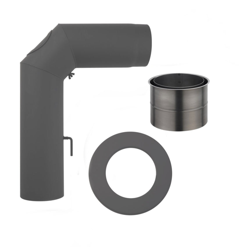 Winkelrohr-Set mit Wandfutter und Rosette Ø150 mm guss-grau