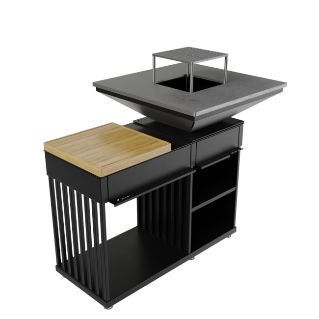 Kratki Grill / Feuerstelle Quadrum | mit Holzplatte | QUADRUM/BBQ/H/B ➔ klimaworlv.com