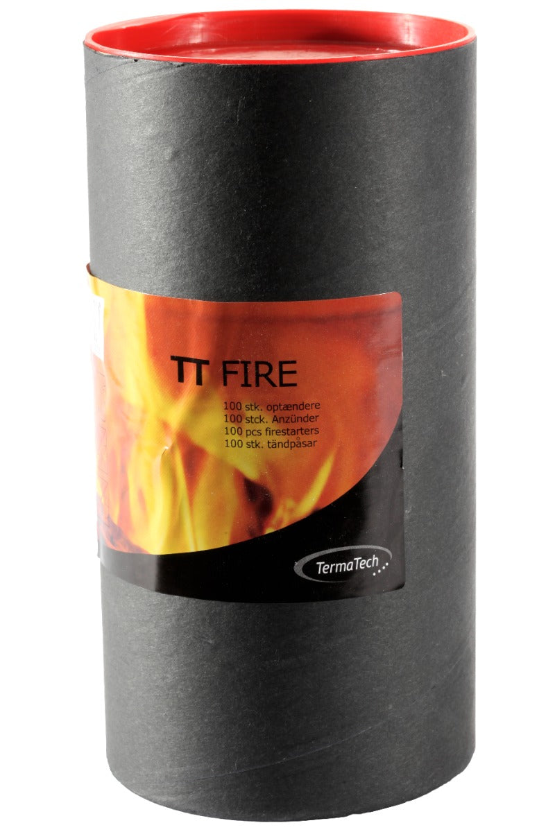 TermaTech Anzuender: Dose mit 100 Feueranzuendern in schwarz-roter Verpackung mit Flammenmotiv | Klimaworld.com