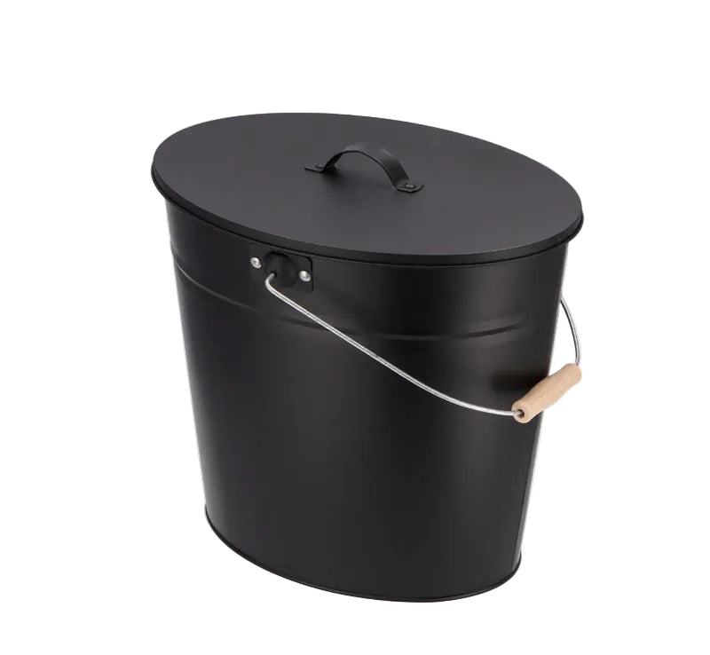 Kohleneimer | Ascheeimer | oval | schwarz | 24 Liter | mit Deckel | Klimaworld.com