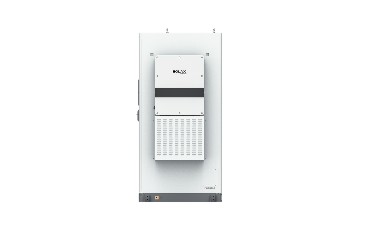 Weißer SolaX AELIO B100 Batterieschrank mit Wechselrichter X3-AELIO-50K Seitenansicht von rechts | Klimaworld