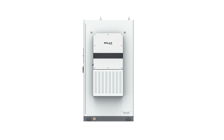 Weißer SolaX AELIO B100 Batterieschrank mit Wechselrichter X3-AELIO-50K Seitenansicht von rechts | Klimaworld