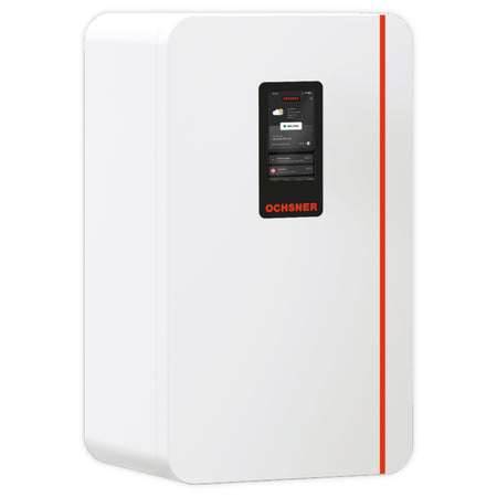 grosse Weisse, abgerundete Inneneinheit mit zentralem schwarzem Display und rotem Streifen; Ochsner AIR MILAN 612 C11A HM1 | Klimaworld.com