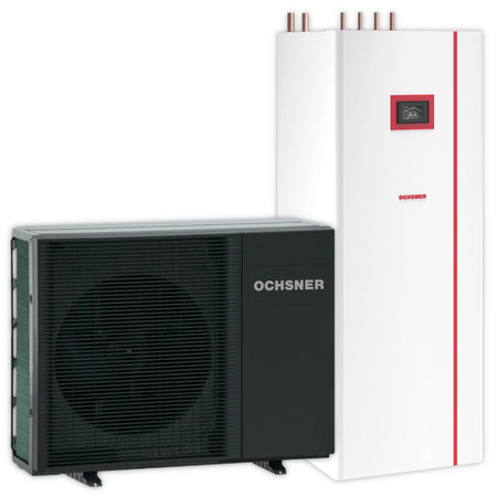 Ochsner AIR MILAN 612 T200 Multitower mit weissem Gehaeuse neben dunklem Aussengeraet mit Luefter | Klimaworld.com