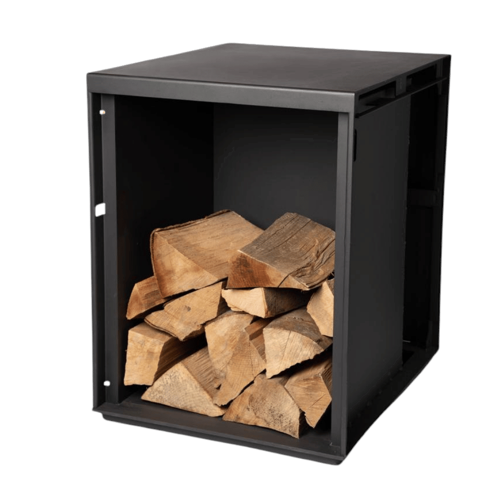 Aduro Seitenmodul ohne Tür in der Farbe Schwarz mit Holzscheiten |  Zubehoer Hybridofen H6 Lux | Klimaworld.com