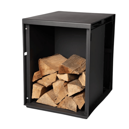 Aduro Seitenmodul ohne Tür in der Farbe Schwarz mit Holzscheiten |  Zubehoer Hybridofen H6 Lux | Klimaworld.com