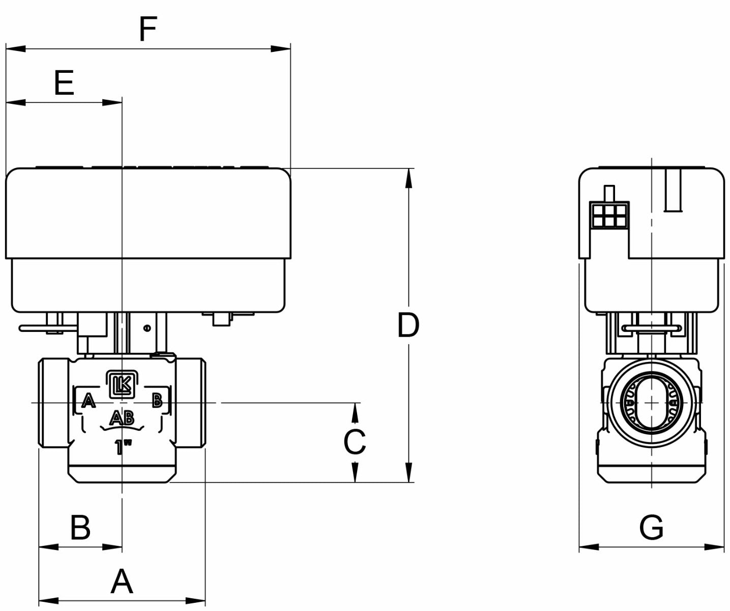 LK Armatur LK 525 inkl. Stellmotor Maßzeichnung