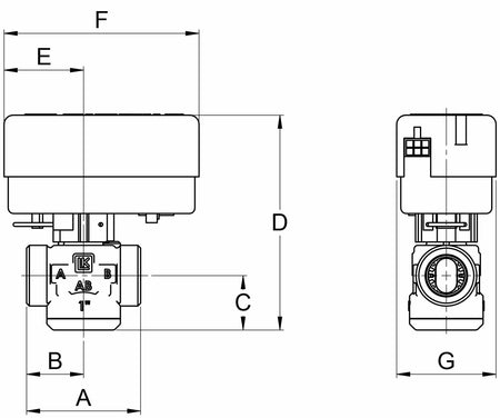 LK Armatur LK 525 inkl. Stellmotor Maßzeichnung