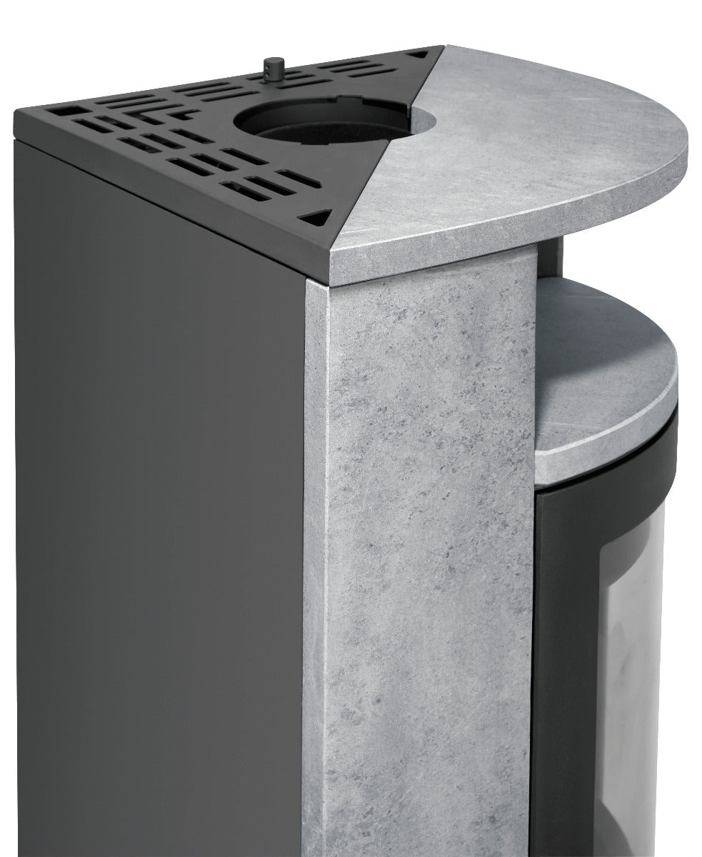Oranier Kaminofen Polar Neo Eck | Stahl Schwarz, Speckstein Details | klimaworld.com