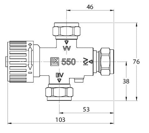 LK Armatur LK 550 Mischventil Außengewinde 3/4" technische Zeichnung