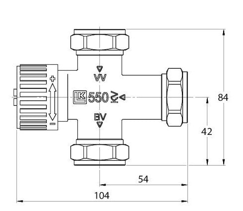 LK Armatur LK 550 Mischventil Außengewinde 1" technische Zeichnung
