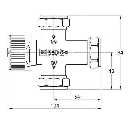 LK Armatur LK 550 Mischventil Außengewinde 1" technische Zeichnung